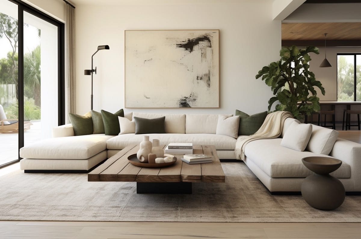 Wabi sabi style home décor in a living room