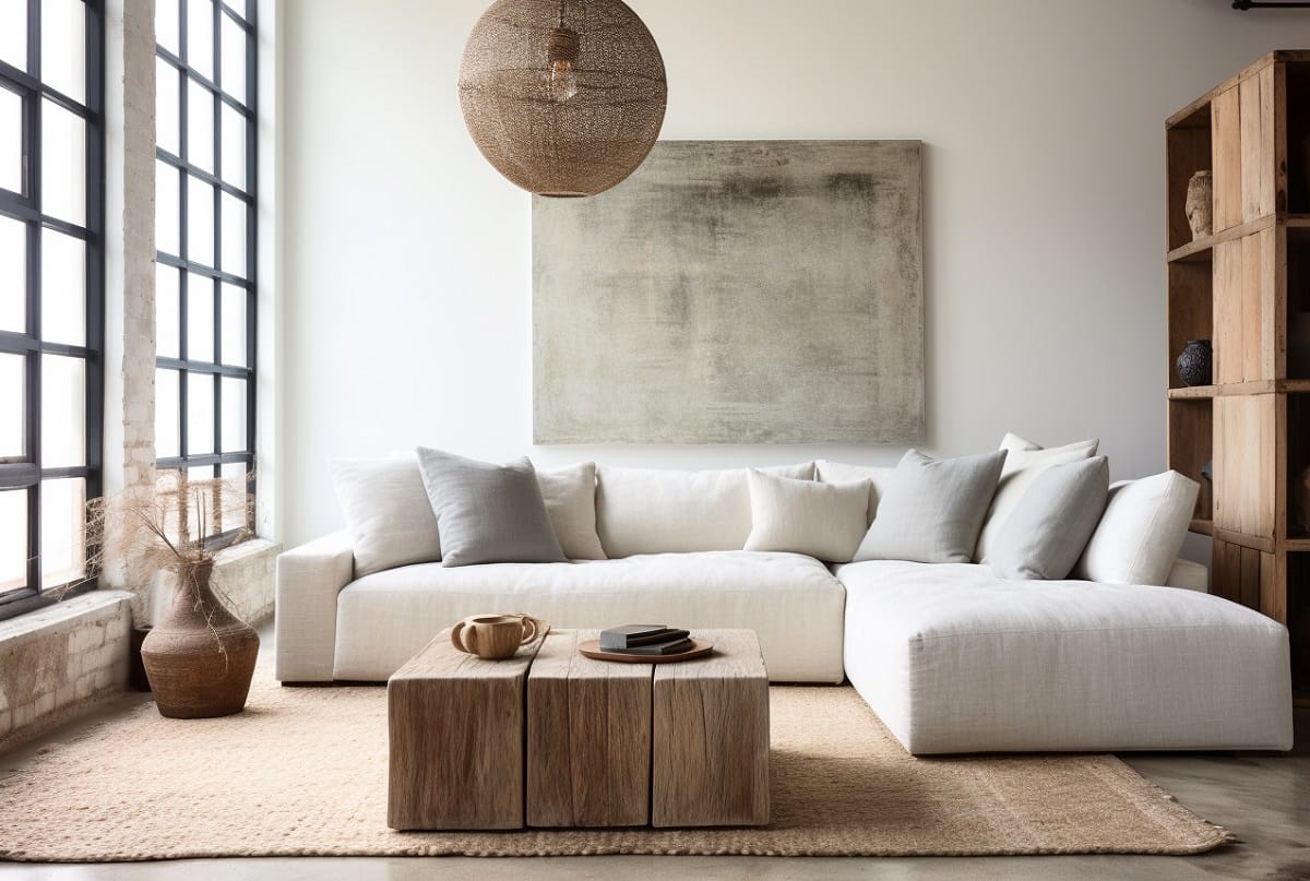 rustic and industrial wabi sabi living room