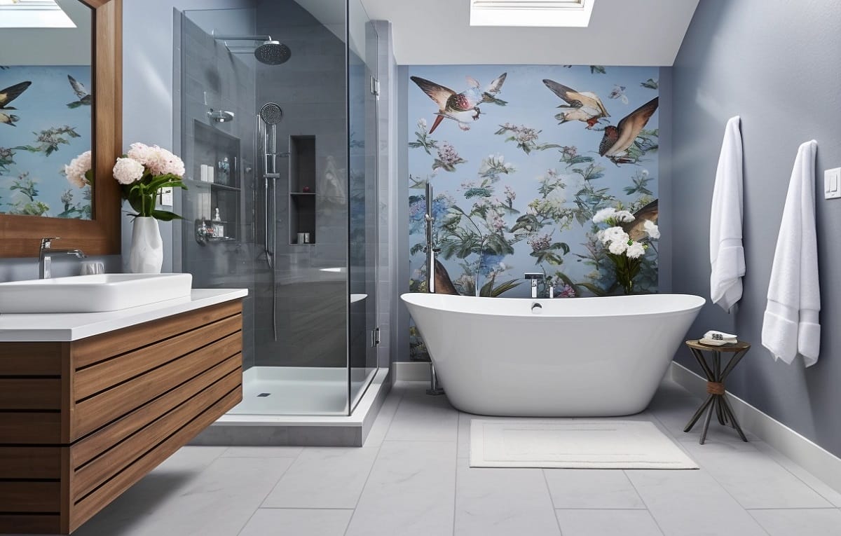 Bathroom wall paper ideas for a feature wall in a main en suite