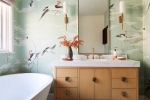 Bathroom wall paper ideas with a bright white and green theme