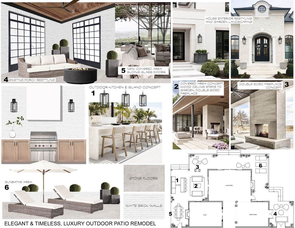 Design moodboard for a bespoke interior design and outdoor living, by Decorilla