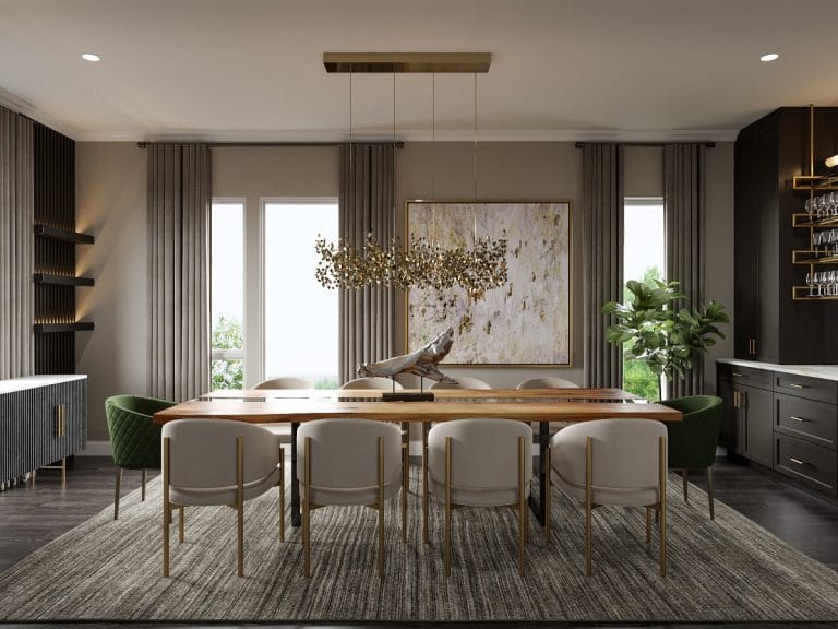 Before & After: Luxe Dining and Living Room with Gold Accents