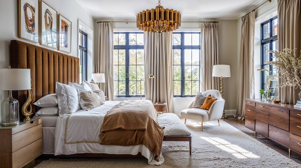 Elegant yet cozy transitional bedroom by Decorilla