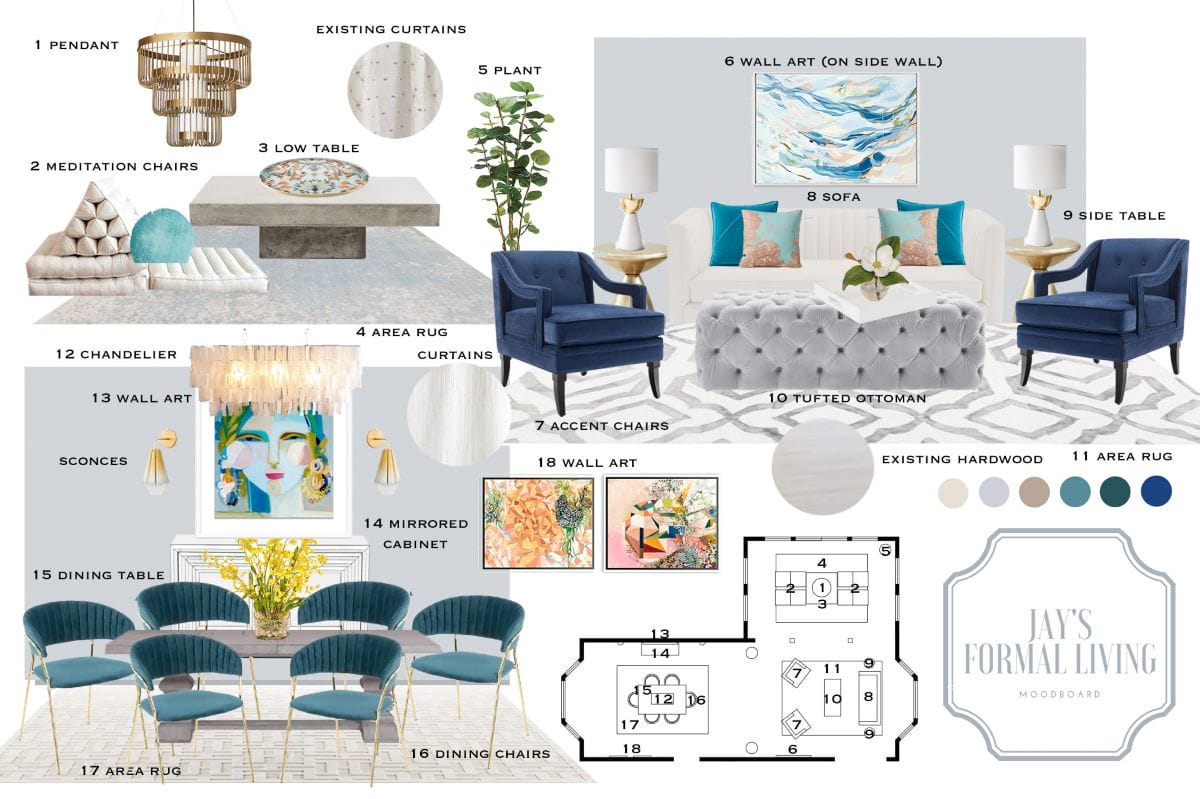 Glam living room design moodboard by Decorilla