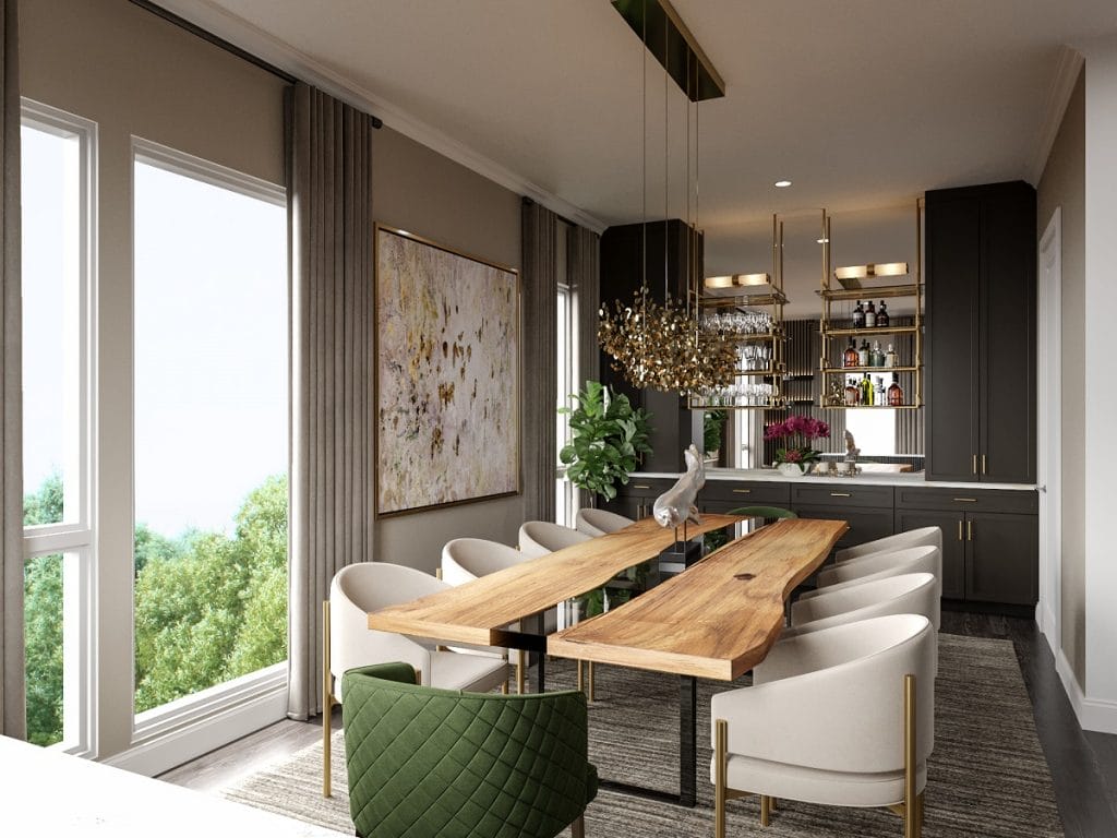 Before & After: Luxe Dining and Living Room with Gold Accents