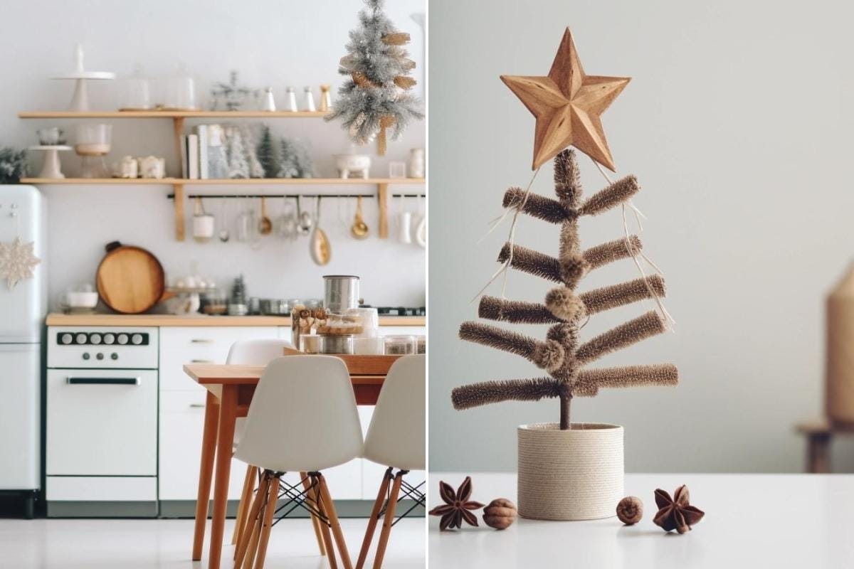 Holiday kitchen decor for a white interior