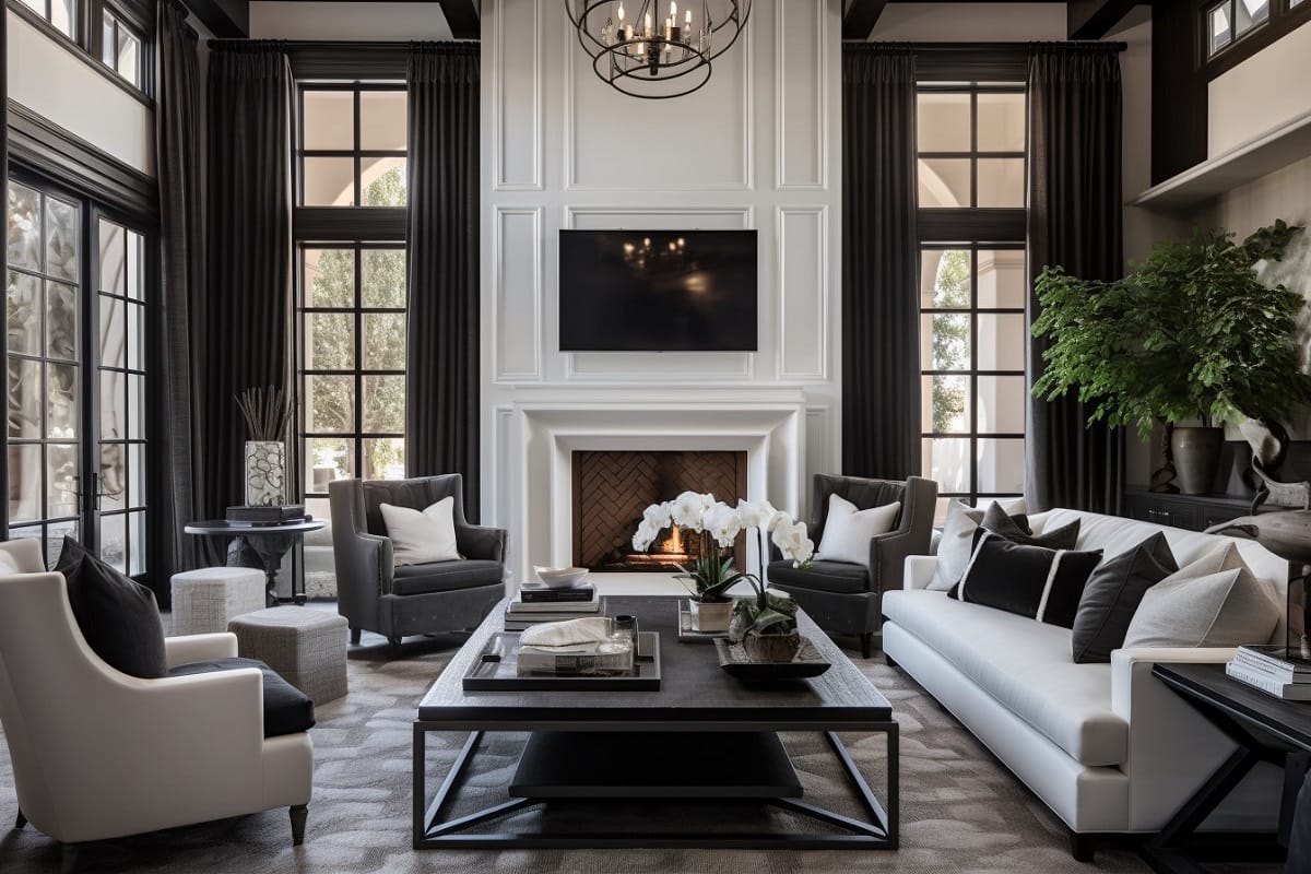 Living room color schemes and palettes for black and white interior