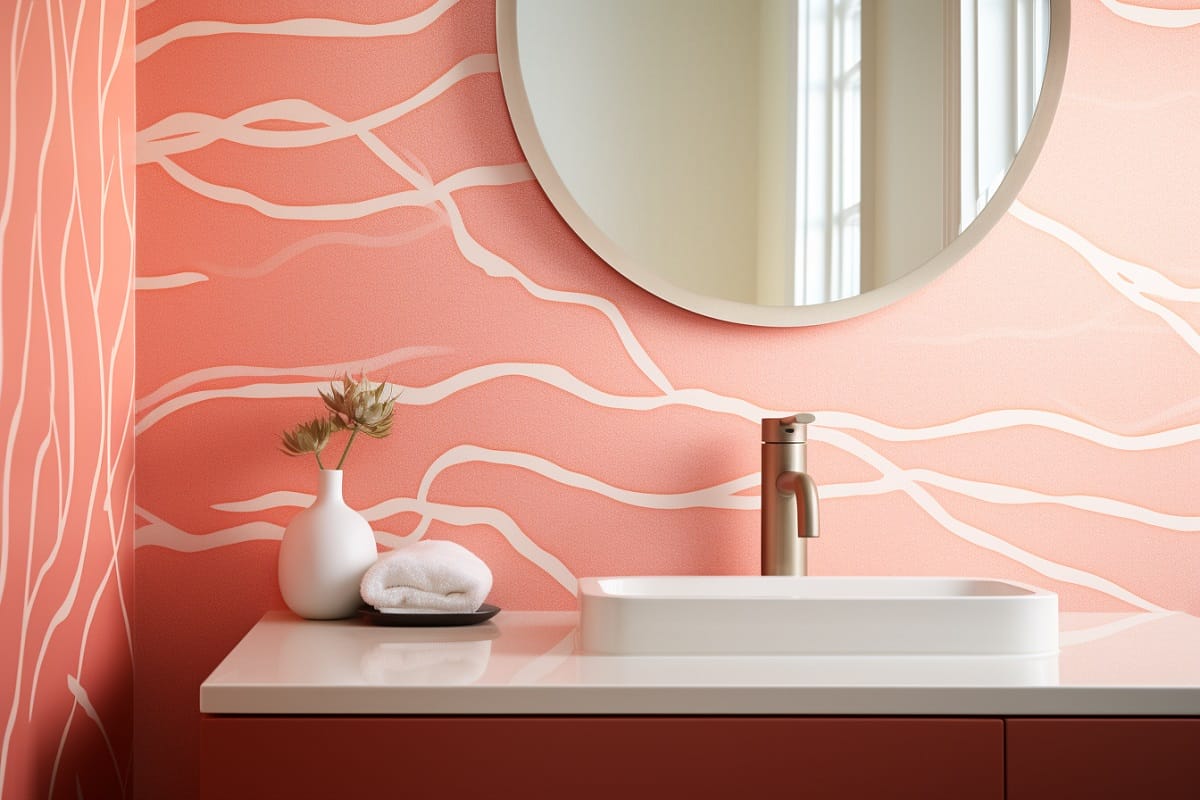 Pink modern bathroom wallpaper for a powder room