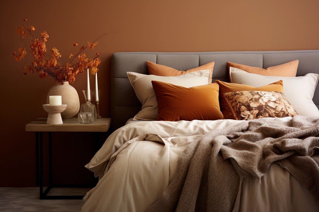 Warm cozy bedroom decor and design