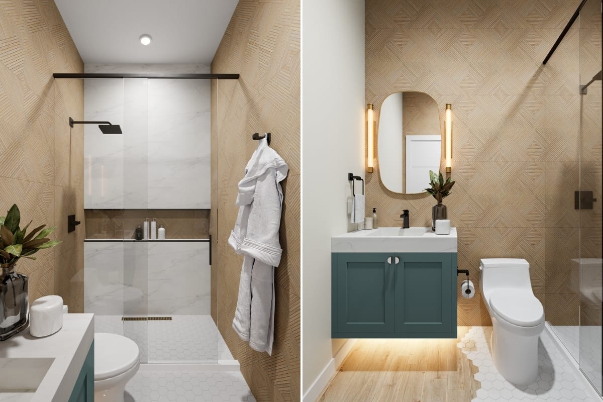 Wood effect designer bathroom wallpaper ideas