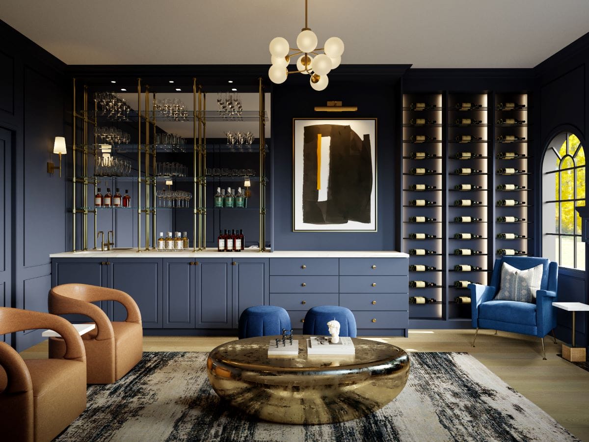 Benjamin Moore's Blue Nova in a lounge by Decorilla designer Laura A.