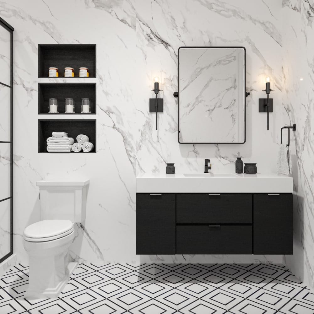 Black and white design for contemporary style bathrooms by Decorilla