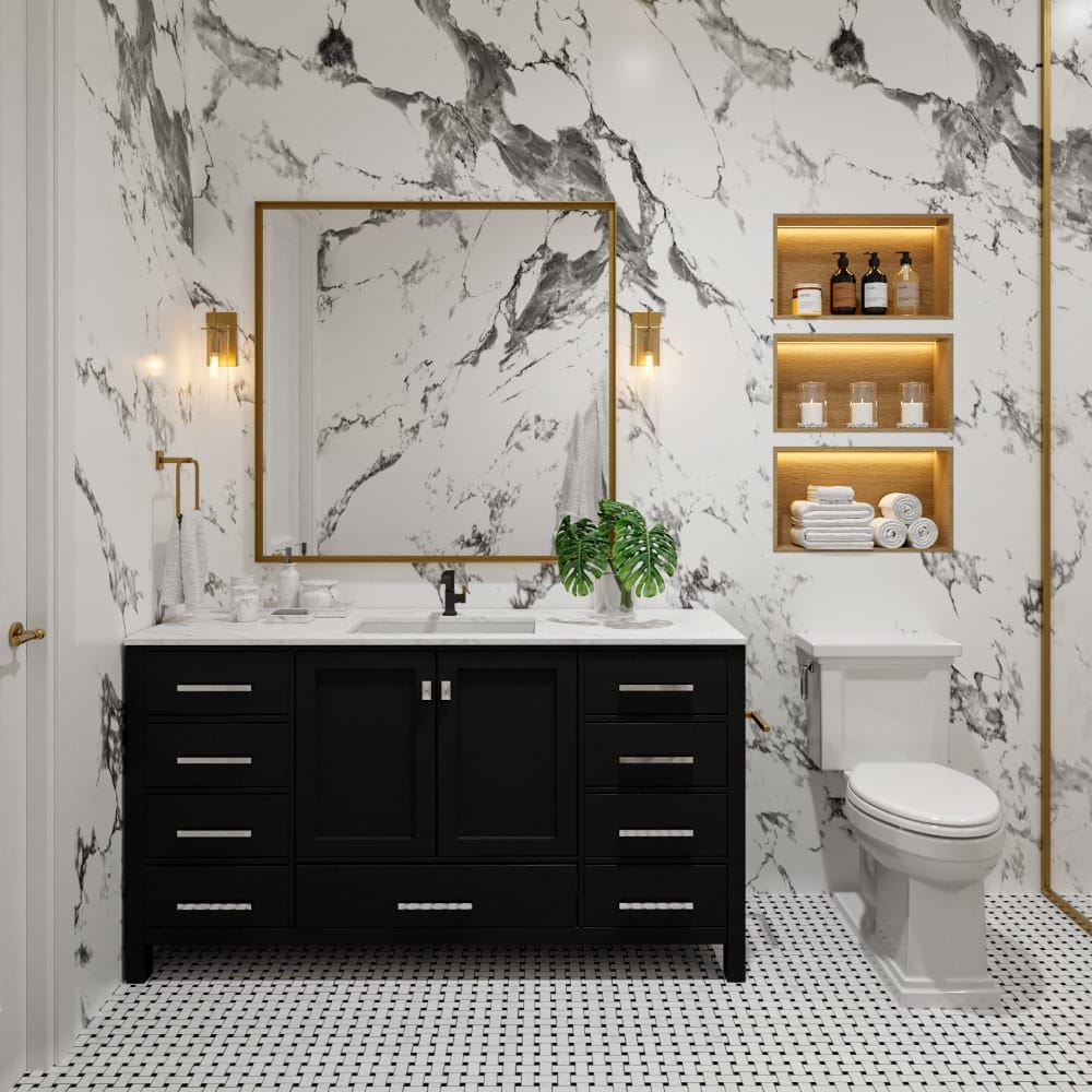 Black, white and gold in contemporary style bathrooms by Decorilla
