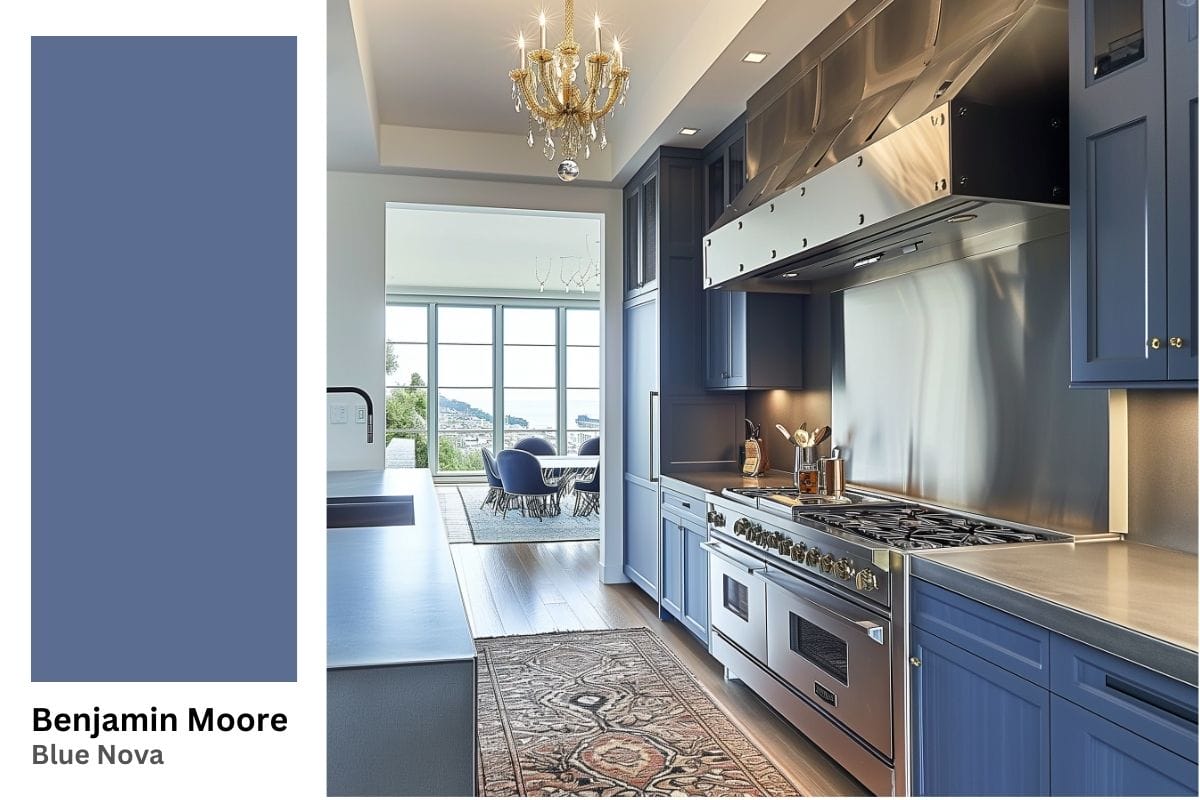 Blue Nova, Benjamin Moore Color of the Year 2024, in an open-concept space by Decorilla