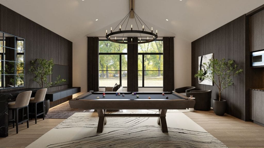 Elegant contemporary game room layout by Decorilla