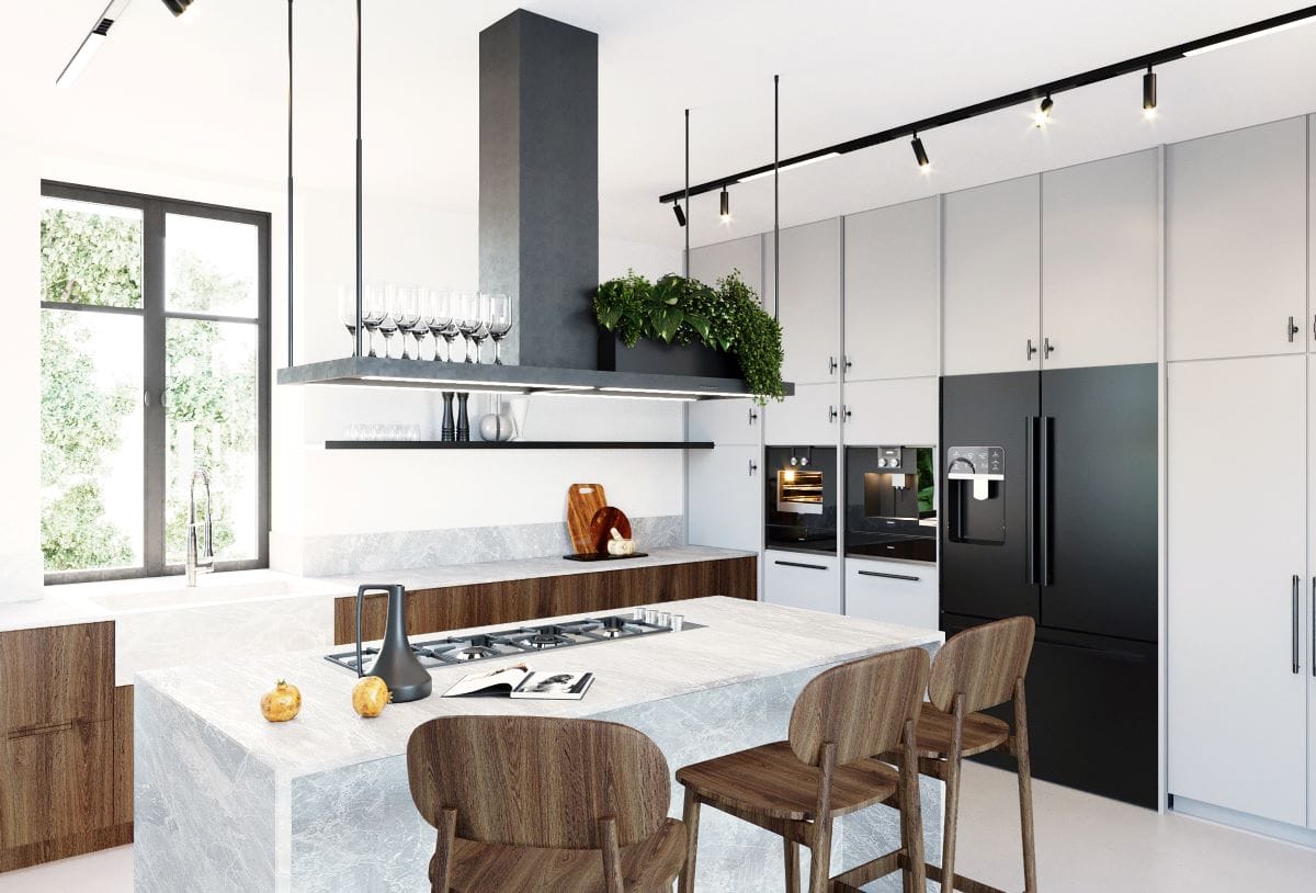 Kitchen lighting design scheme with track lights by Decorilla designer Kristina B.