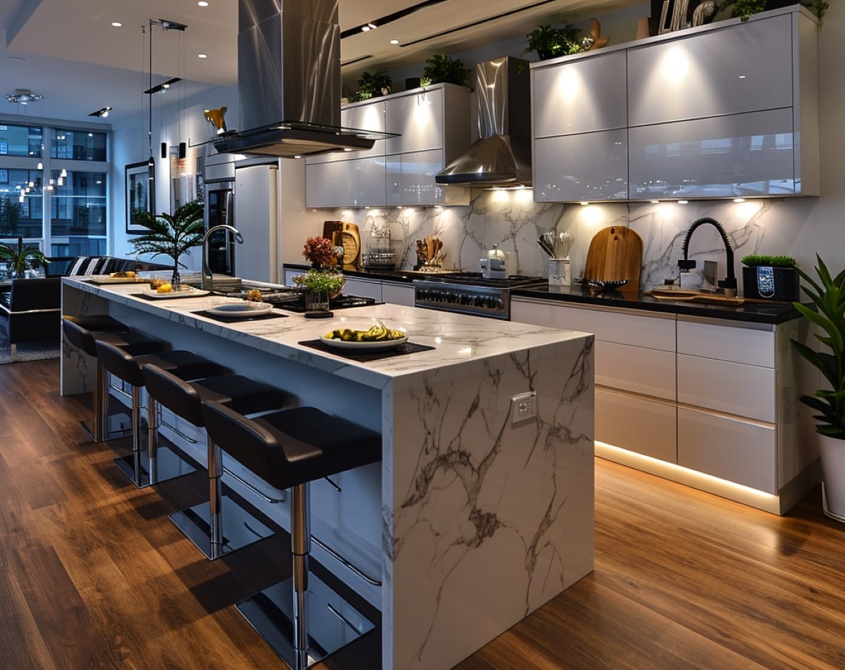 Kitchen lighting design with puck lights by Decorilla