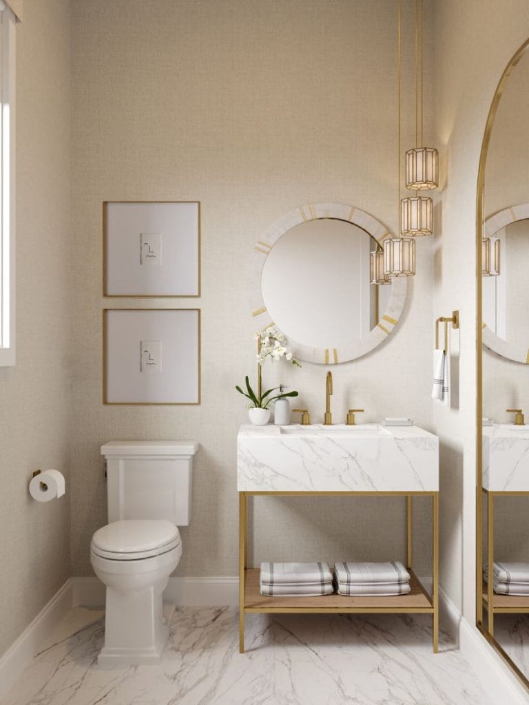 Modern glam powder room interior design by Decorilla