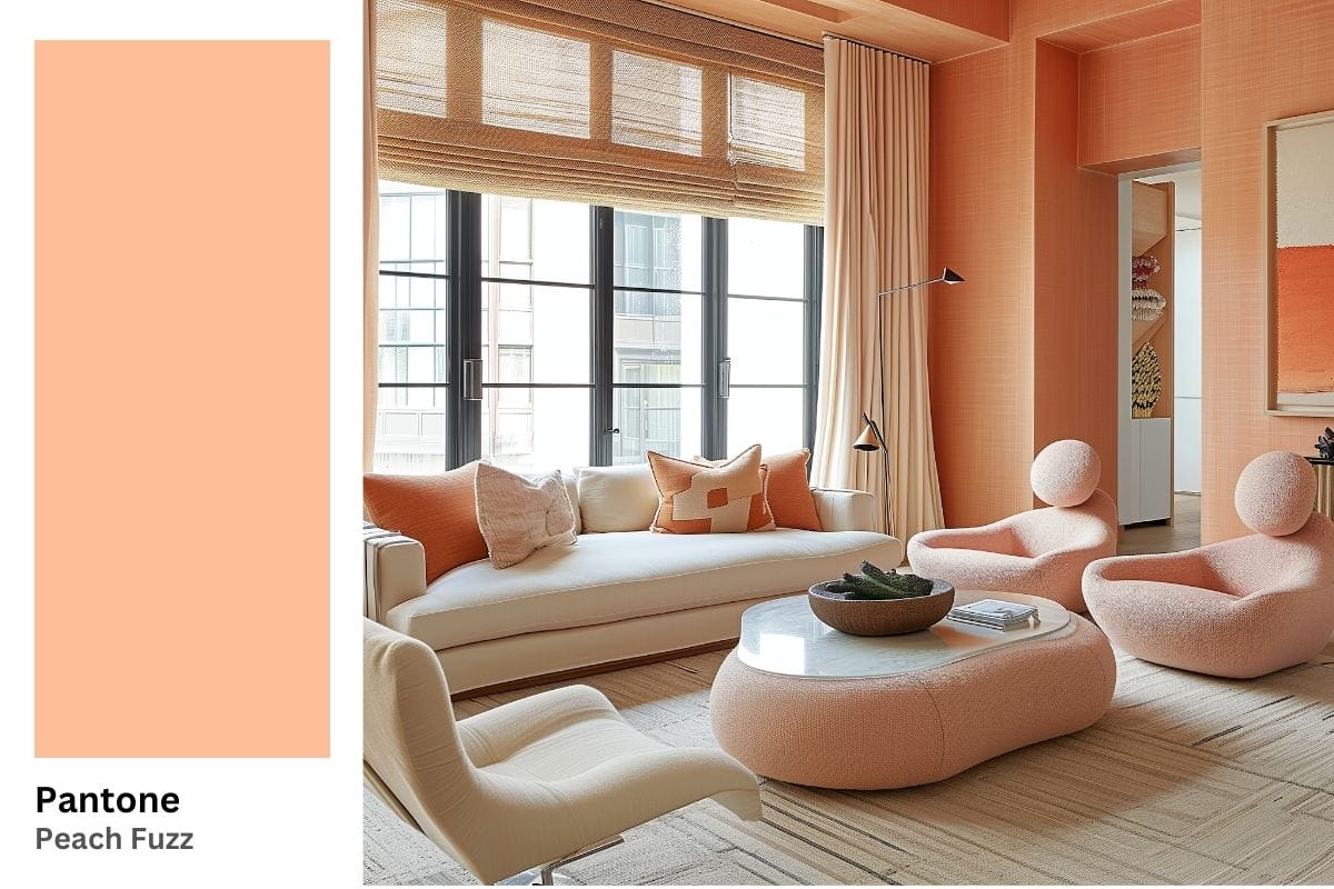 Pantone Peach Fuzz in a living room by Decorilla