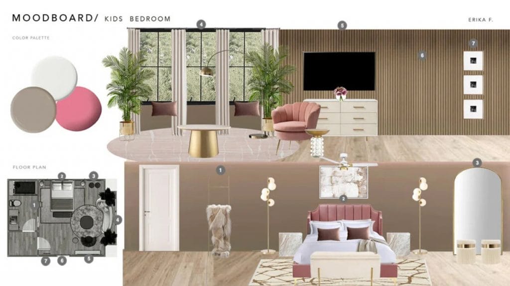 Preliminary proposal featuring a contemporary bedroom set by Decorilla designer Erika F.