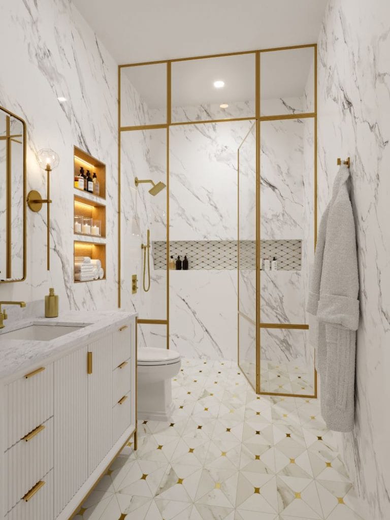 White marble in contemporary style bathrooms by Decorilla
