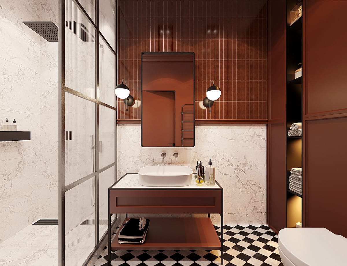 Colorful small bathroom design by Decorilla designer, Kristina B.