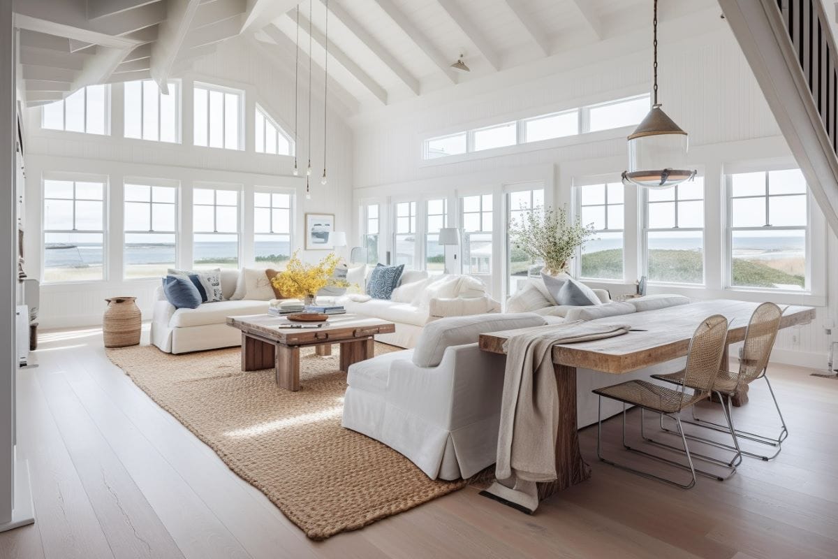Cozy coastal family room design by Decorilla