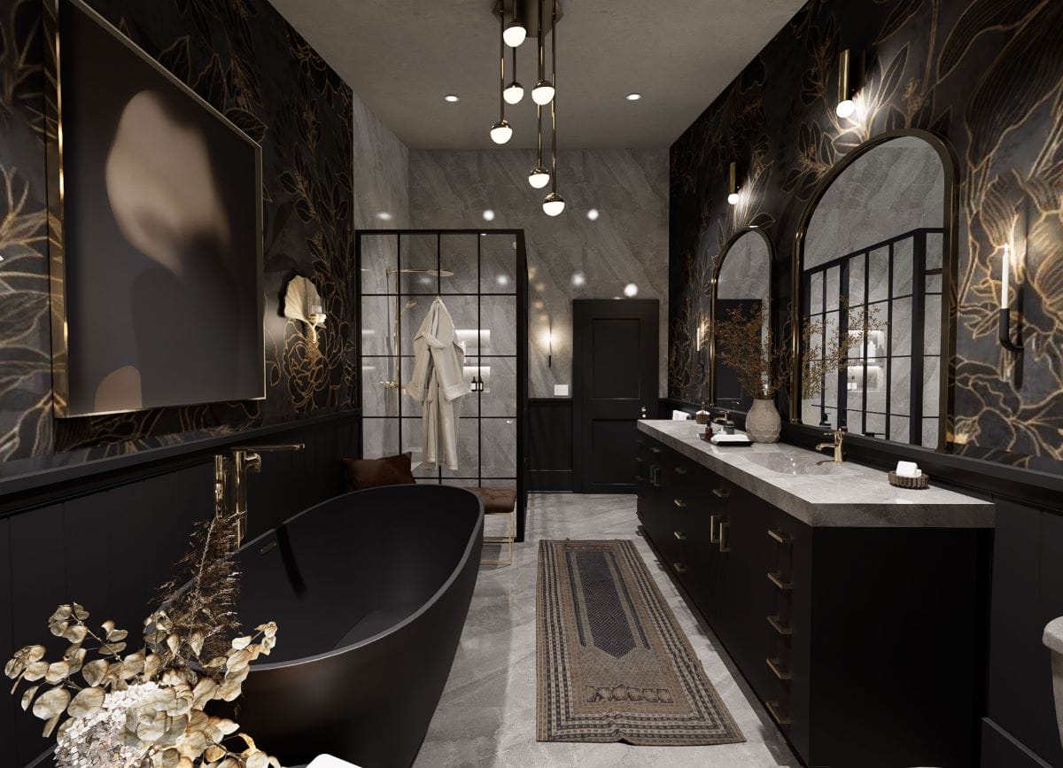 Dynamic and dramatic bathroom decor inspiration by Decorilla