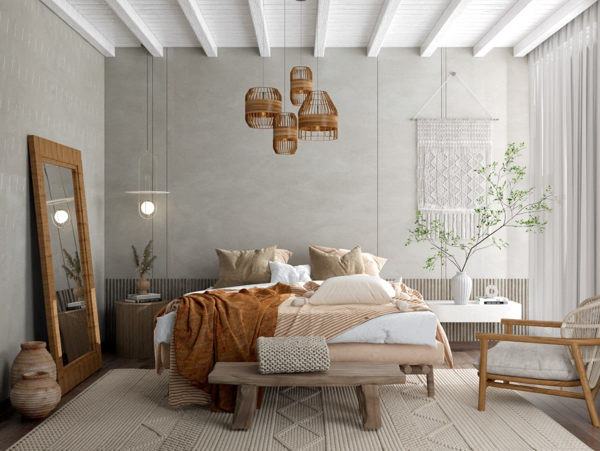 Modern bedroom furniture layout by Decorilla