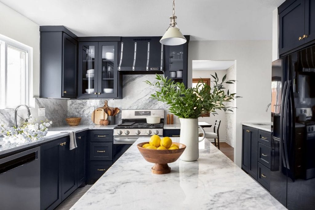 Navy and white kitchen countertop design ideas by Decorilla