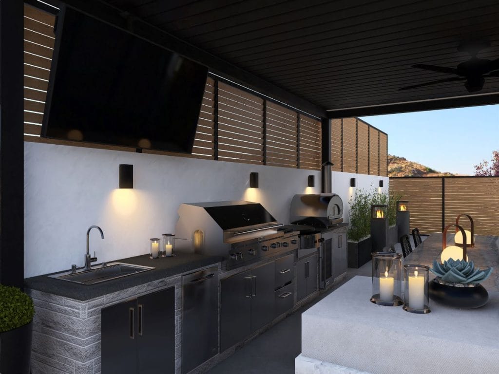 Outdoor kitchen layout by Decorilla