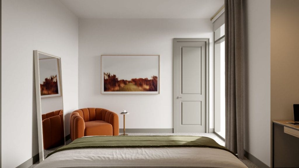 A cozy nook in a luxury contemporary bedroom by Decorilla