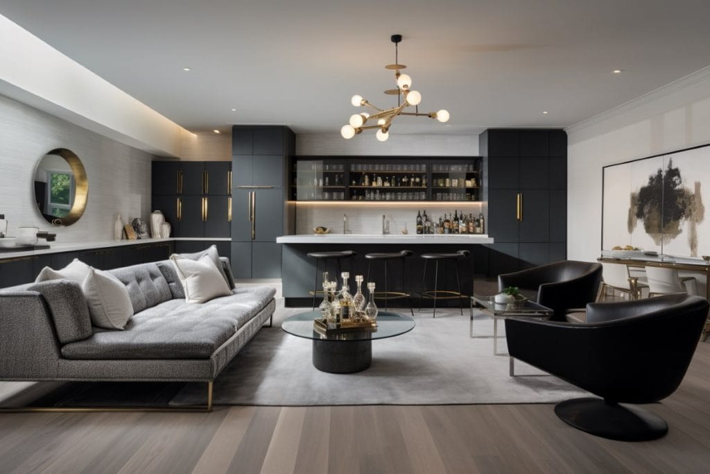 Modern masculine interior design of a game room by Decorilla