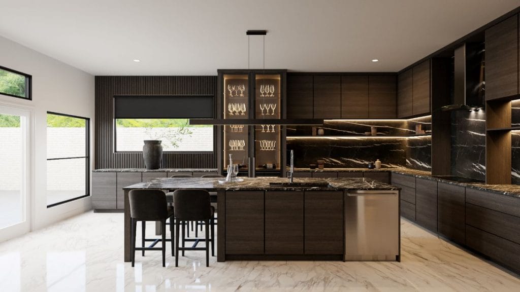 Modern masculine kitchen design inspiration with a multifunctional island by Decorilla