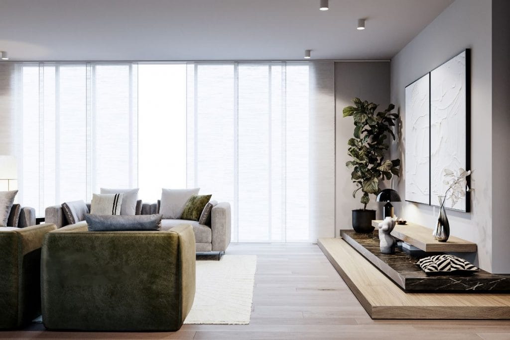 Modern masculine living room design by Decorilla