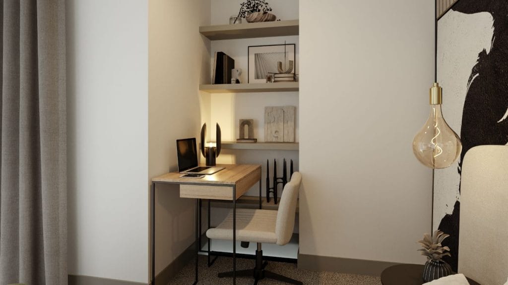 Stylish home office in a luxury contemporary bedroom by Decorilla