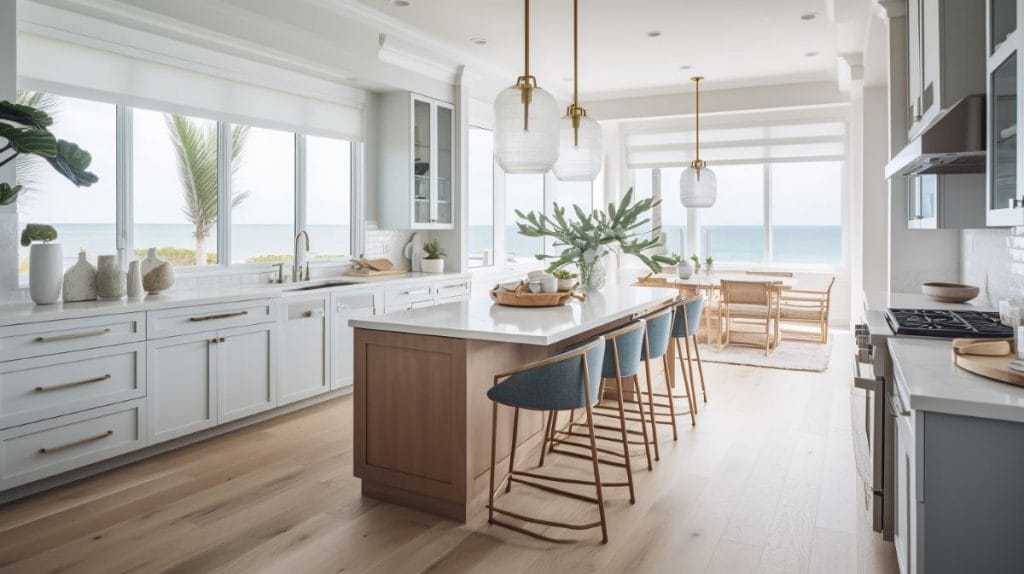 White kitchen inspiration with glass cabinet doors by Decorilla