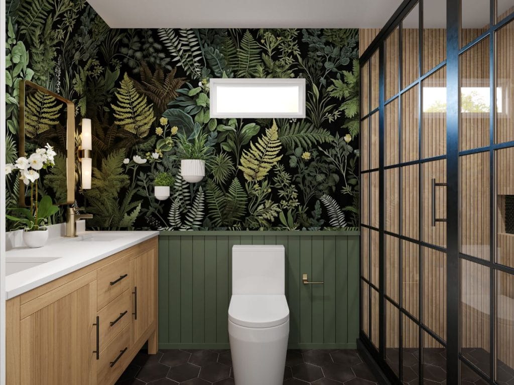 A-frame cabin interior bathroom by Decorilla