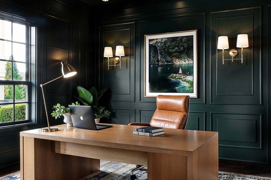 Before & After Dark Green Home Office Transformation Decorilla