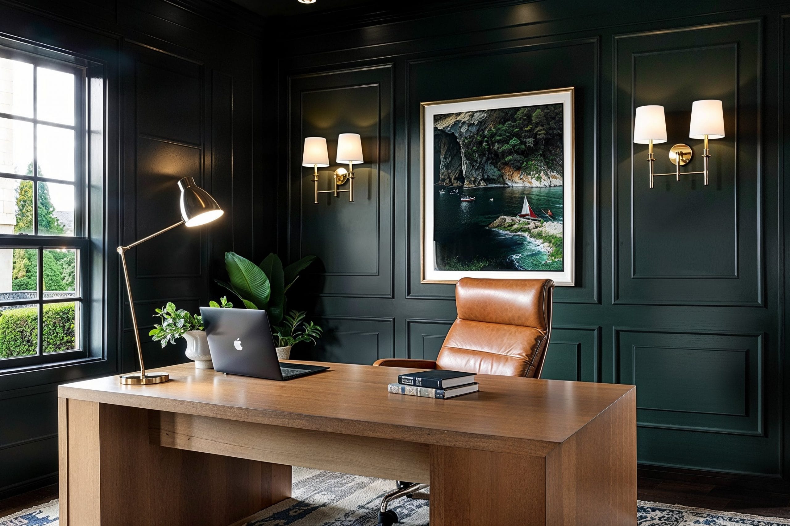 Dark green home office by Decorilla