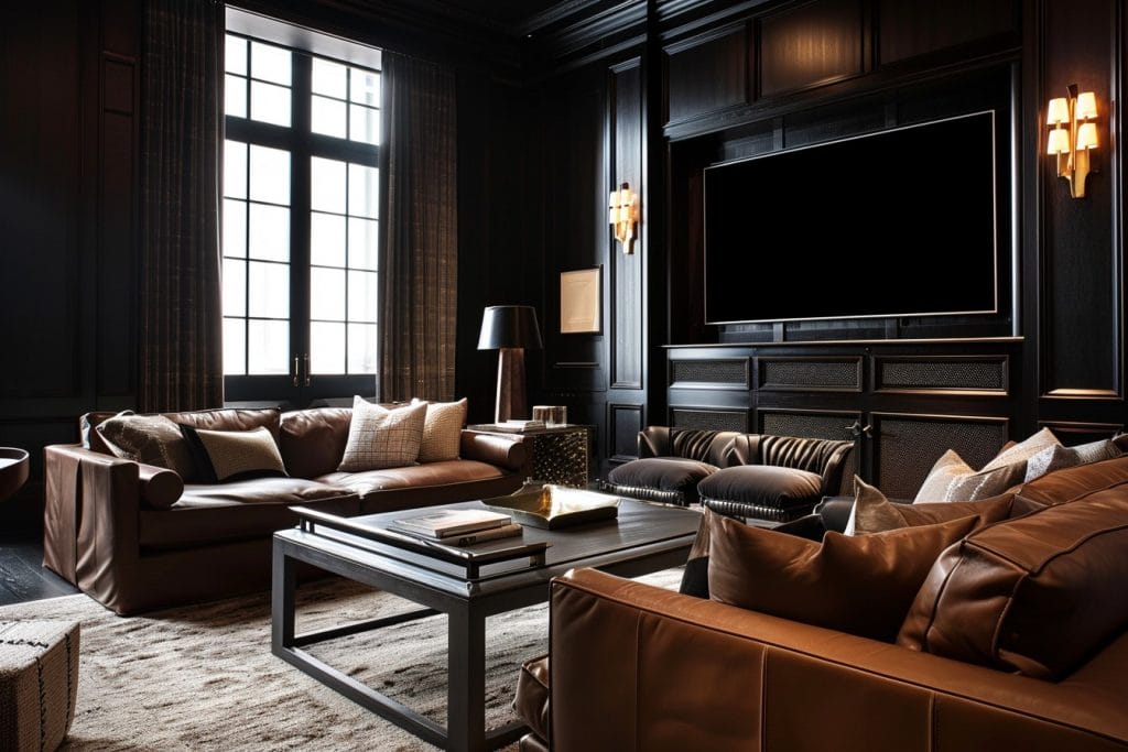 Dark moody interior design of a living room by Decorilla