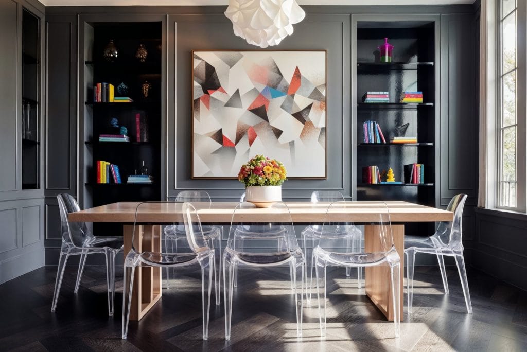 Dining room radiates rustic charm with reclaimed wood, design by Decorilla inspired by 2024 flooring trends