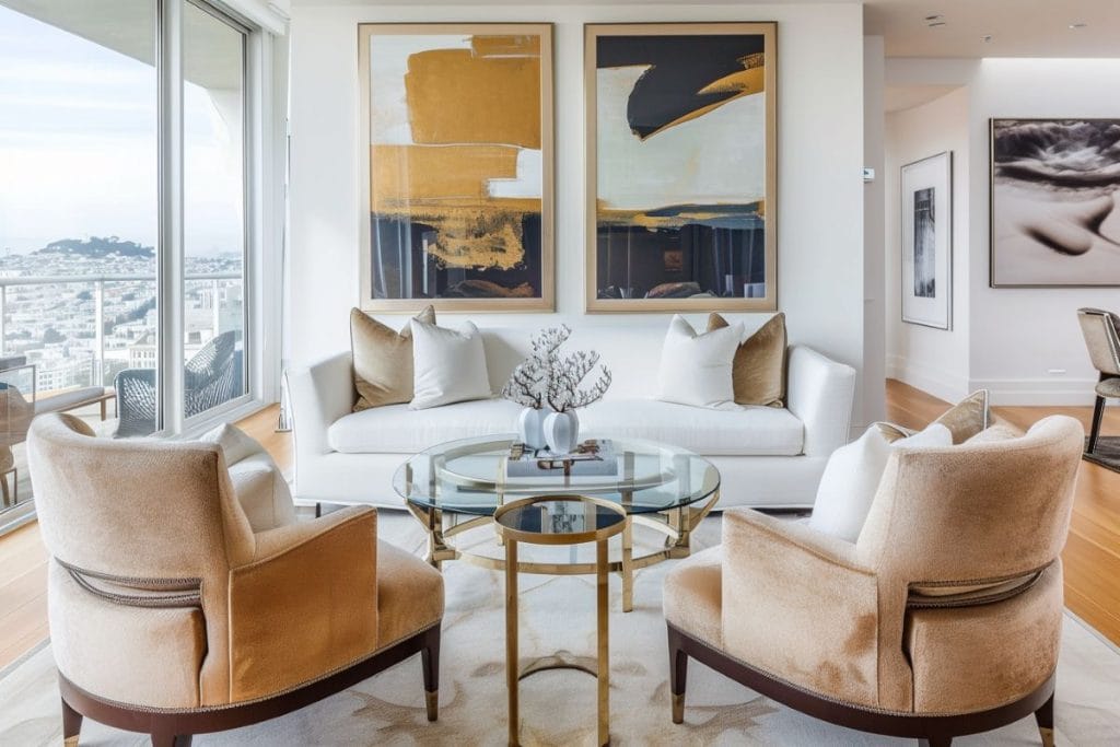Elegant, quietly luxurious contemporary living room by Decorilla