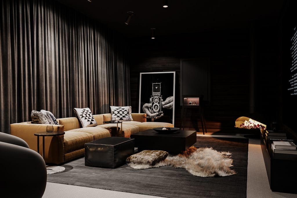 Entertainment and style blend in this moody game room by Decorilla
