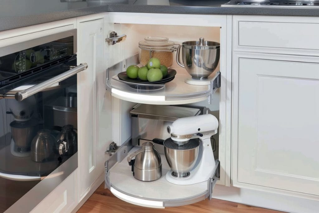 Handy corner appliance garage in a kitchen by Decorilla