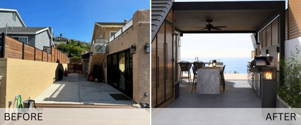 Luxury outdoor kitchen before and after by Decorilla