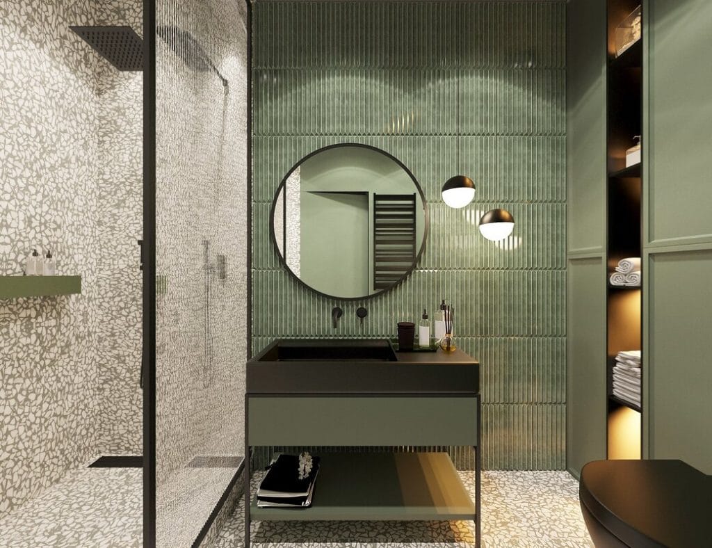 Maximizing small bathroom storage with vertical shelves by Decorilla