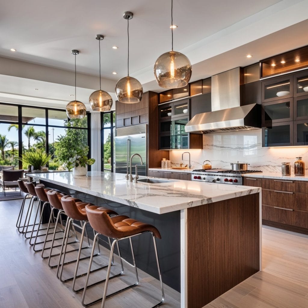 Modern galley kitchen with an island by Decorilla