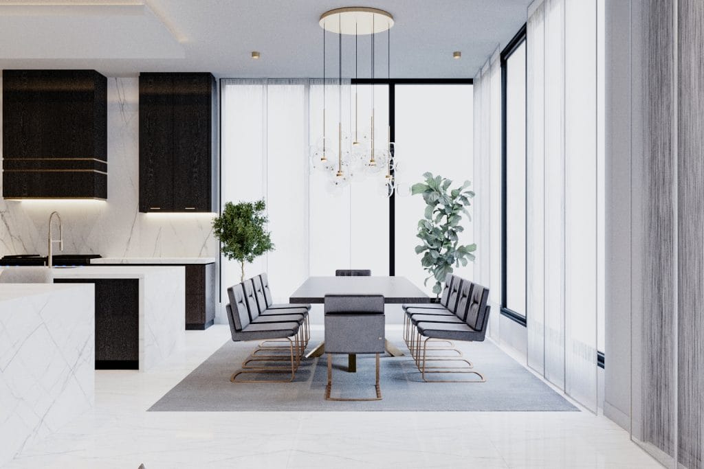 New build interior design of a dining room by Decorilla