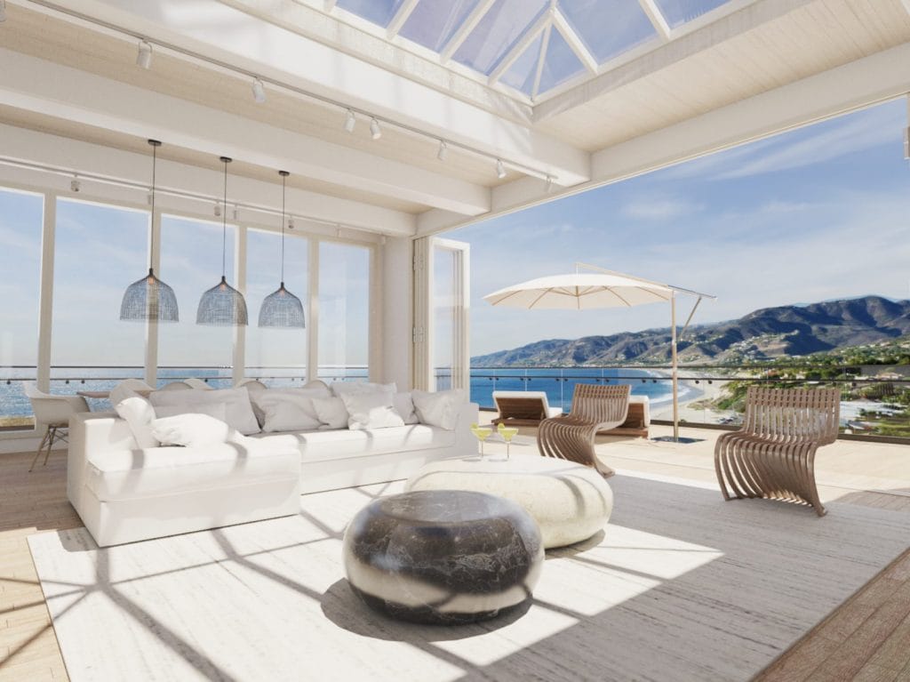 Ocean view patio design by Decorilla interior designer, Marya W.